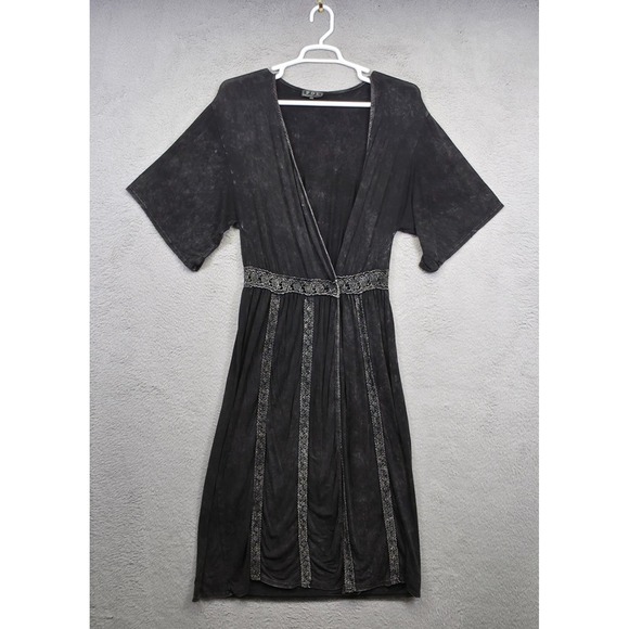 POL Duster Robe S/M Black Boho Lace Trim Open Front Festival Maxi Layering Piece - Picture 7 of 16